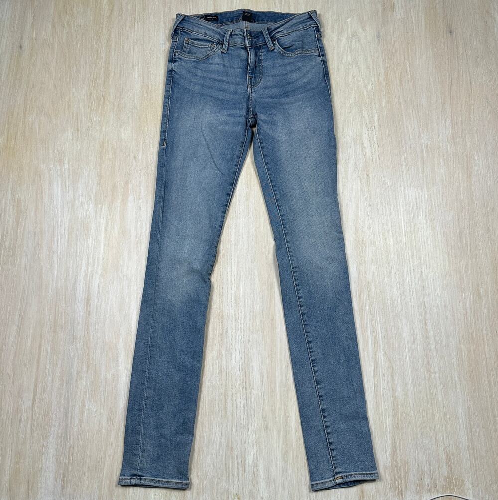 True Religion Stella Mid Rise Faded Blue Denim Classic Stitch Skinny Jeans 27